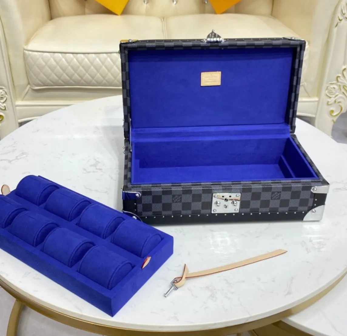 Replica Louis Vuitton Damier Graphite canvas 8 WATCH CASE BOX M47641 blue
