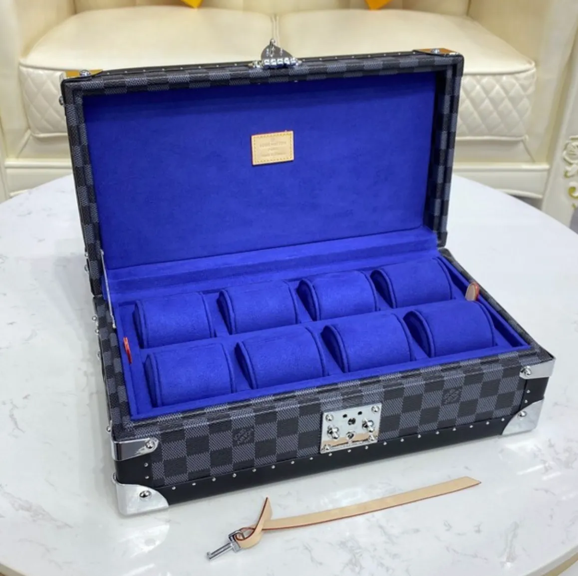 Replica Louis Vuitton Damier Graphite canvas 8 WATCH CASE BOX M47641 blue