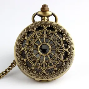Retro Antique Unisex Bronze Hollow Sunflowers Flip Pocket FOB Watch