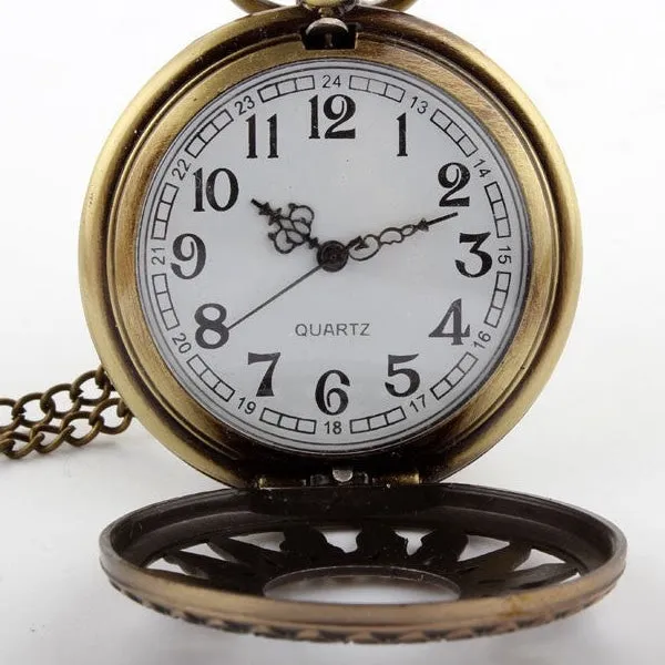 Retro Antique Unisex Bronze Hollow Sunflowers Flip Pocket FOB Watch