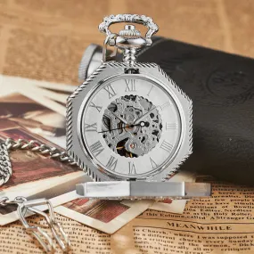 Retro Unisex Analog Hexagonal Mechanical Fob Chain Pocket Watch with Box