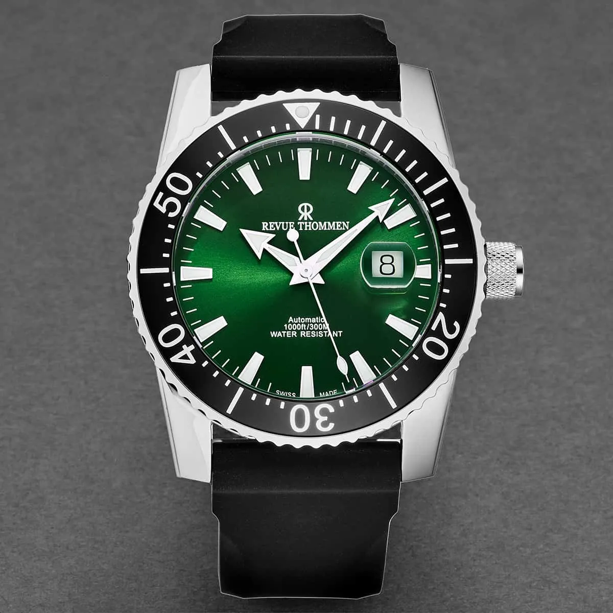 Revue Thommen Men's 17030.2524 'Diver' Green Dial Rubber Strap Swiss Automatic Watch