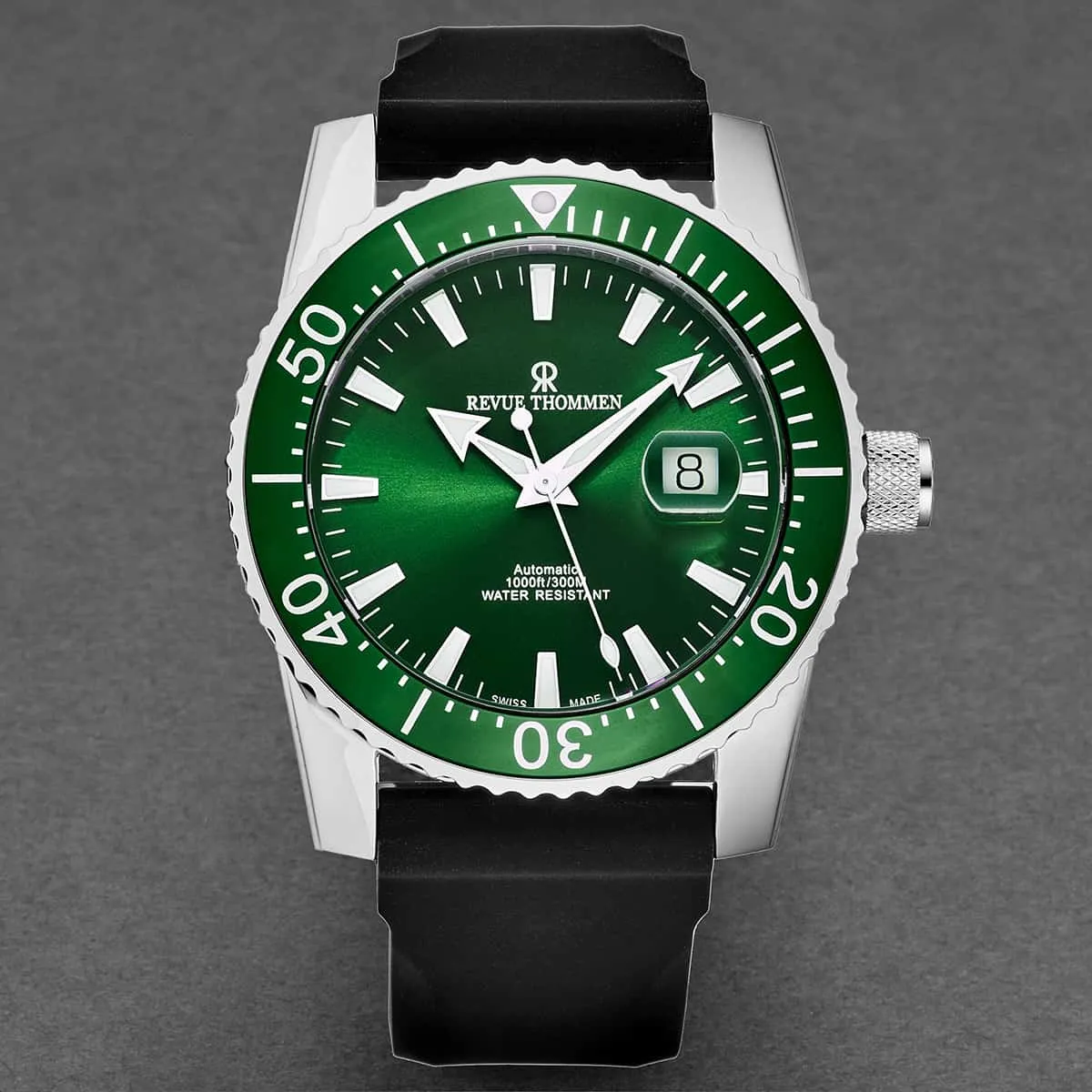 Revue Thommen Men's 17030.2534 'Diver' Green Dial Rubber Strap Swiss Automatic Watch