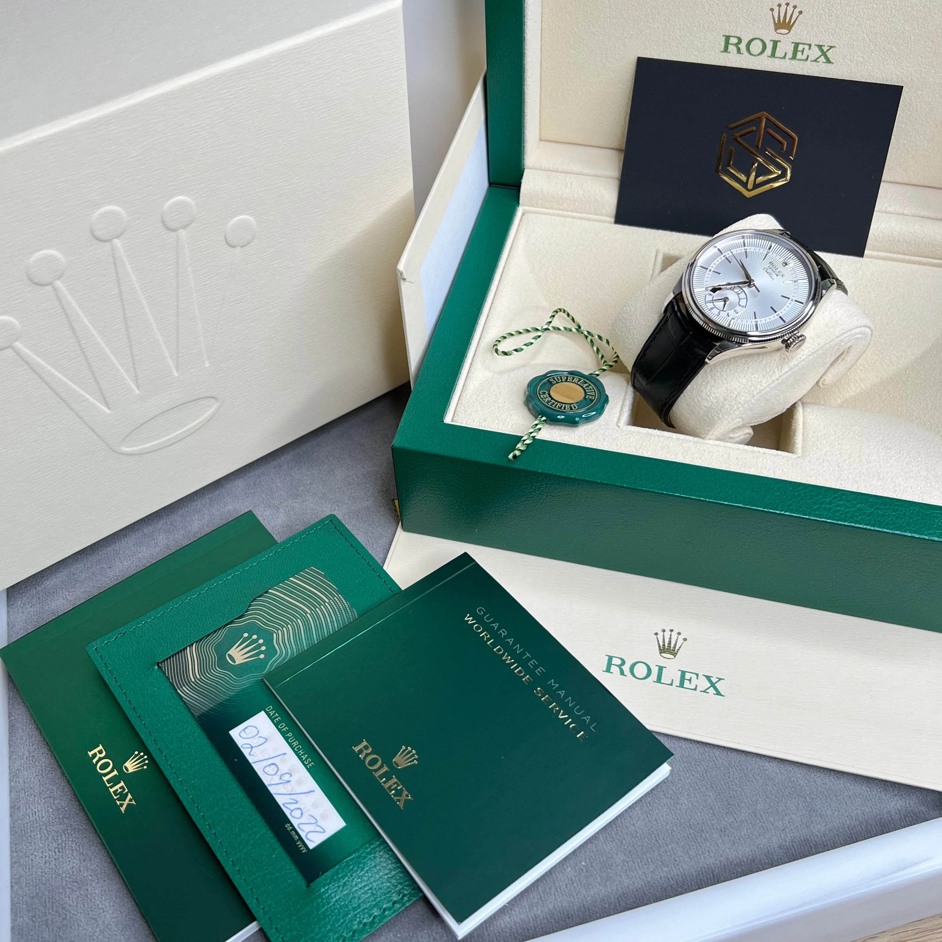 Rolex 50529 Cellini Dual Time 18K White Gold 2022 Full Set Watch