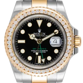 Rolex GMT-Master II Steel and Yellow Gold with custom diamond bezel 116713LN