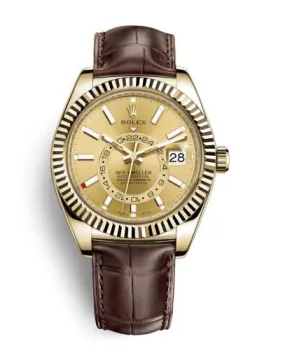 Rolex Sky-Dweller Champagne Dial Automatic 18kt Yellow Gold Men's Leather Watch 326138CSL