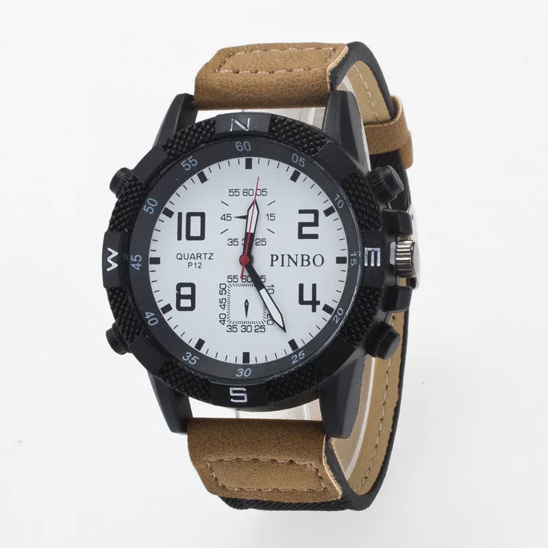 Round Dial Scale Digital Canvas Leather Fashion Watch
