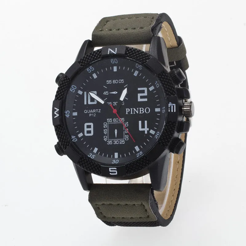 Round Dial Scale Digital Canvas Leather Fashion Watch