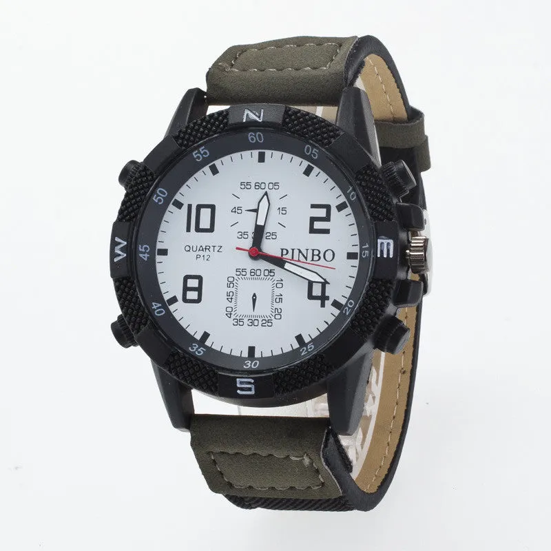 Round Dial Scale Digital Canvas Leather Fashion Watch