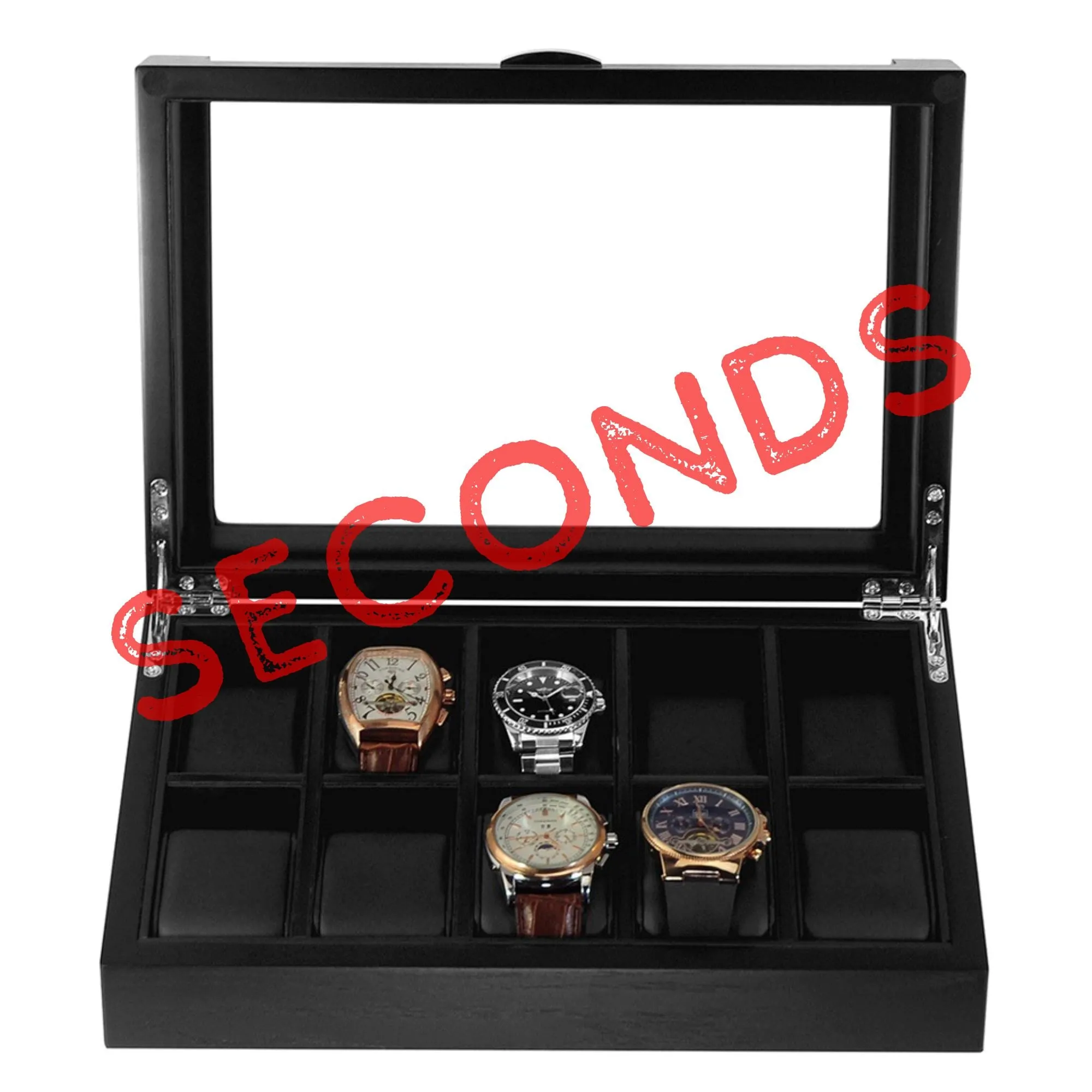 Seconds - Black Wooden Watch Box for 10 Watches (b)