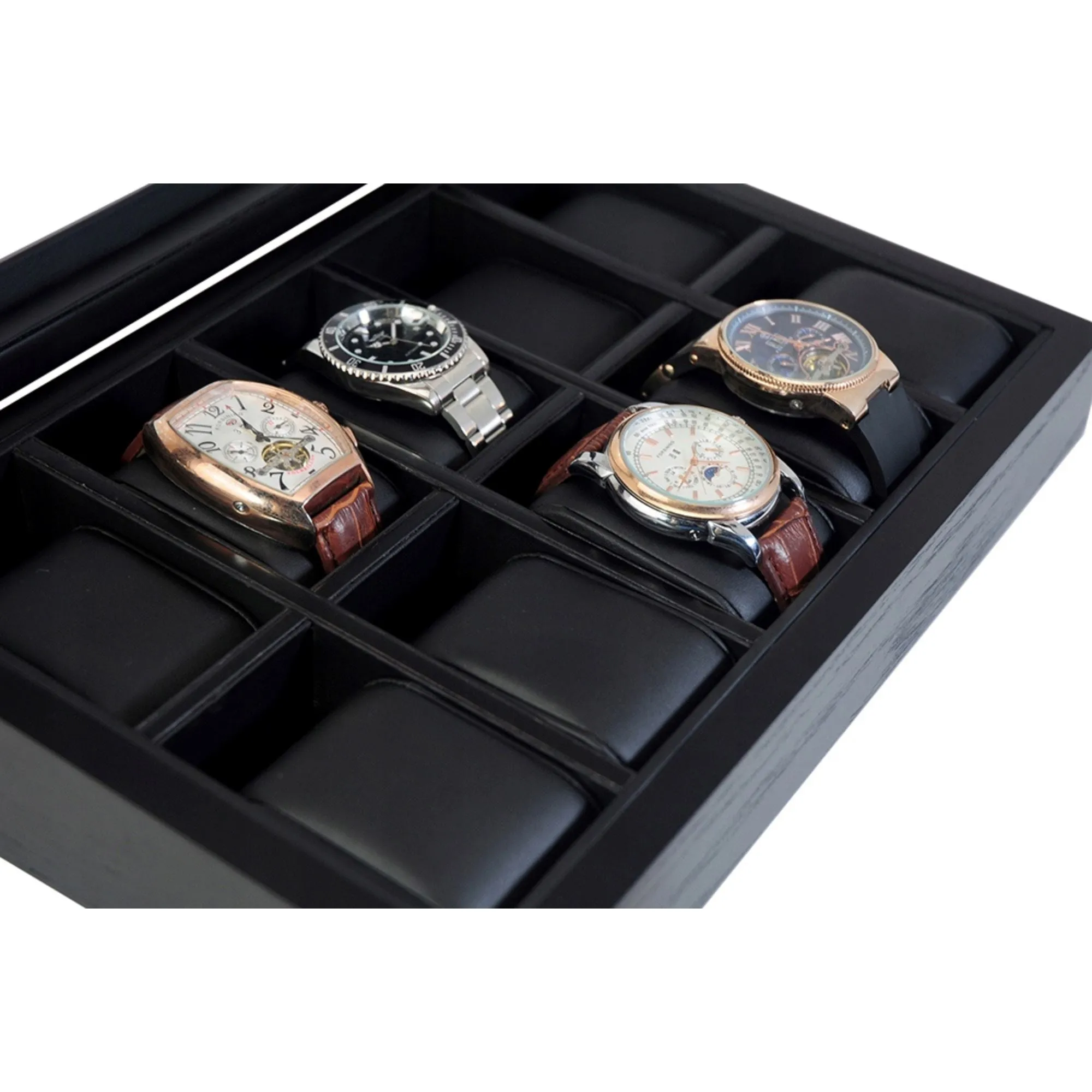Seconds - Black Wooden Watch Box for 10 Watches (b)