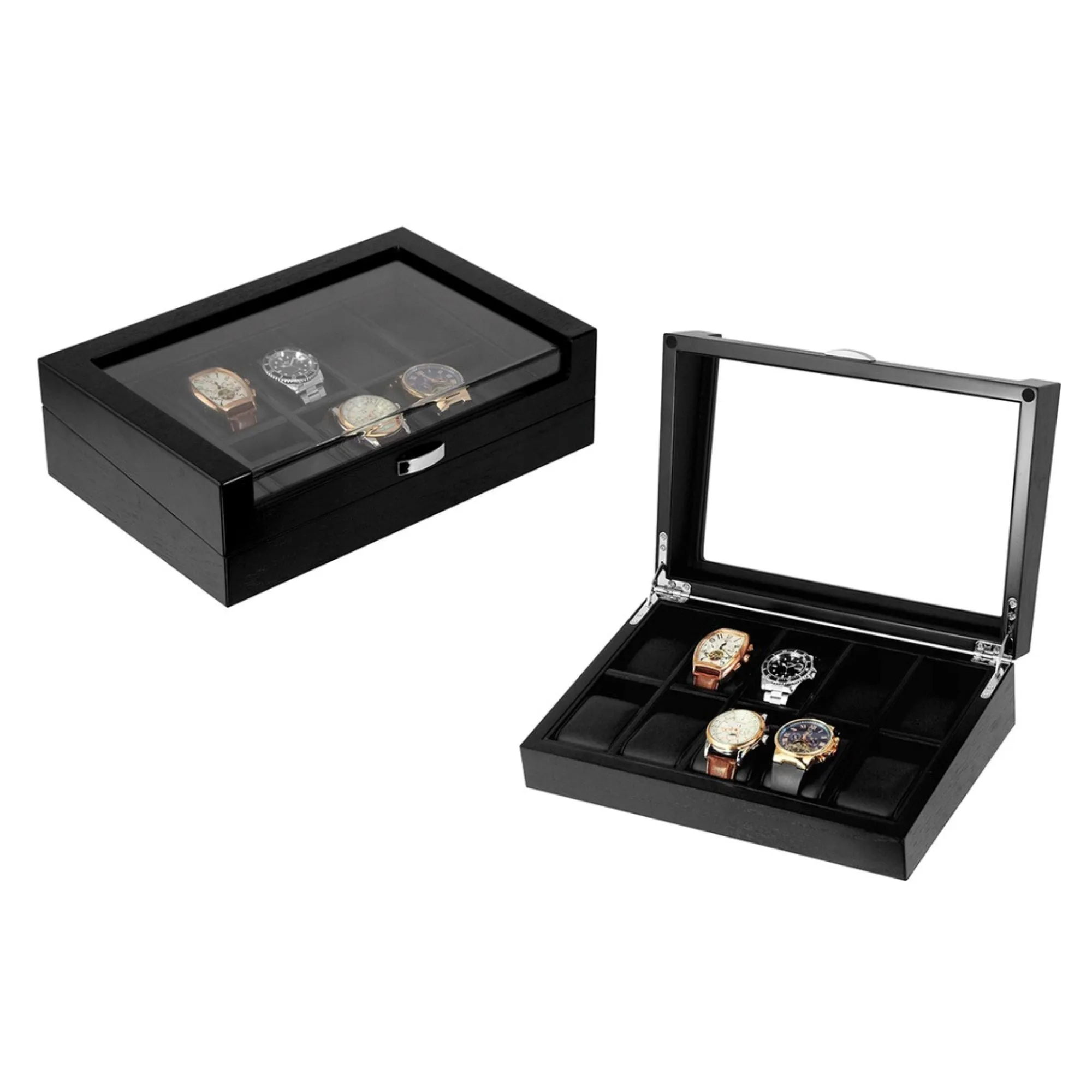 Seconds - Black Wooden Watch Box for 10 Watches (b)