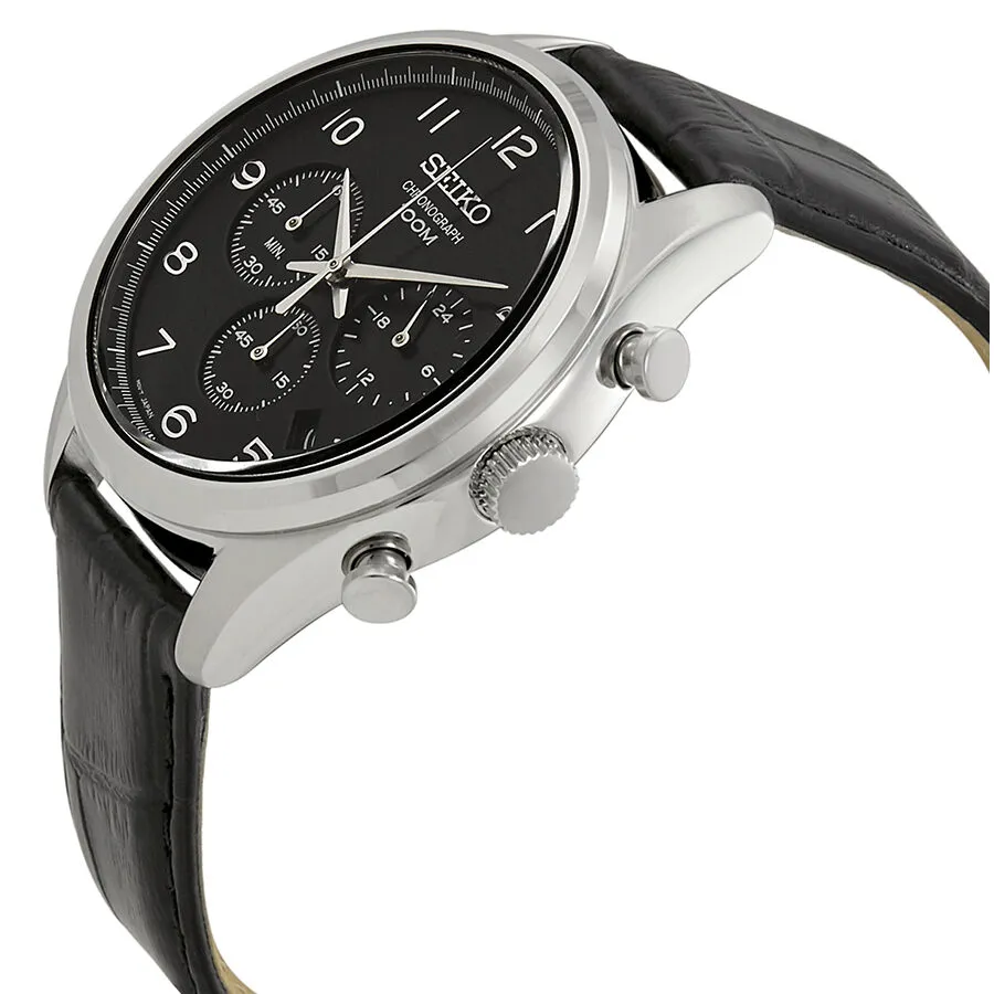 Seiko Chronograph Black Dial Black Leather Men's Watch SSB231P1