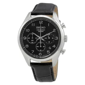 Seiko Chronograph Black Dial Black Leather Men's Watch SSB231P1