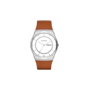 Skagen Melbye White Dial Men's Brown Leather Watch