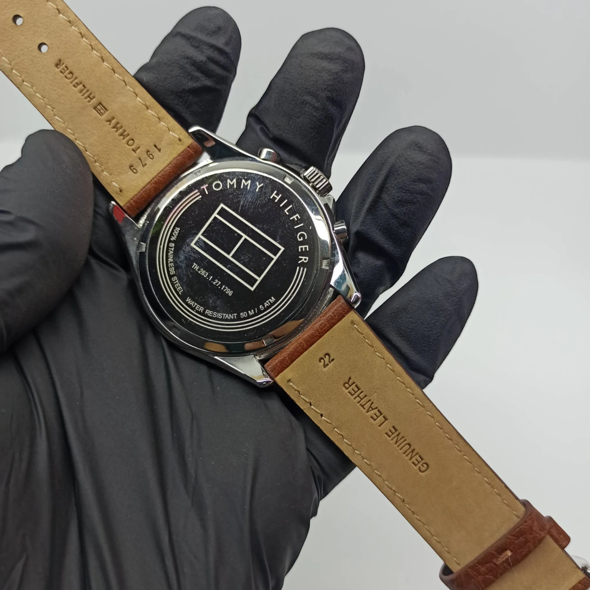Tommy Hilfiger – Original – Black/Red/Brown - Cosmo graph  – Leather Strap – 46mm - Men's Watch.