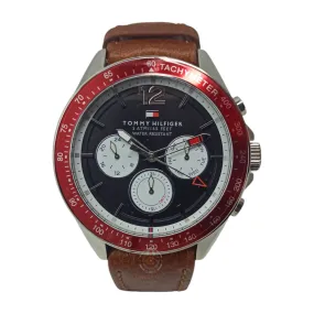 Tommy Hilfiger – Original – Black/Red/Brown - Cosmo graph  – Leather Strap – 46mm - Men's Watch.