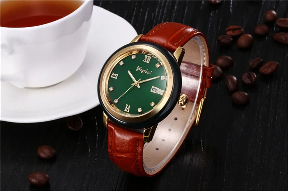 Unisex Jade Dark Green Dial Stainless Steel Quartz Waterproof Watch