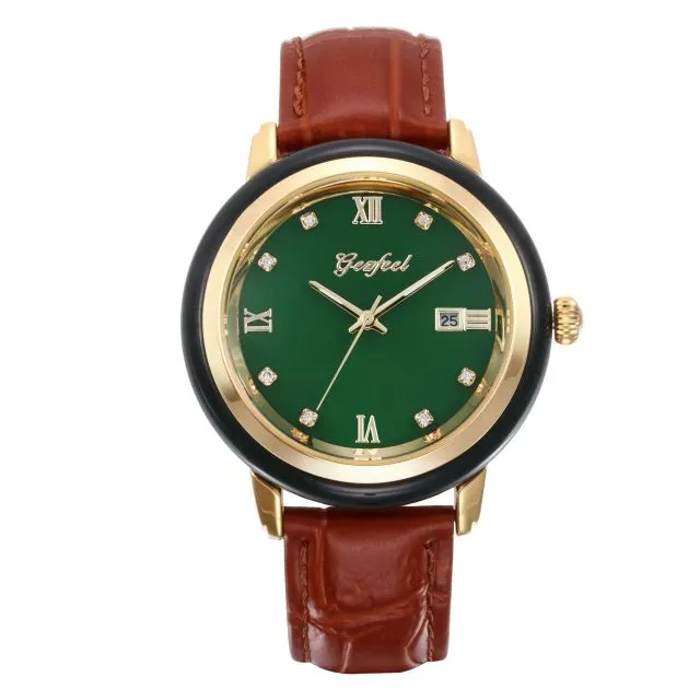 Unisex Jade Dark Green Dial Stainless Steel Quartz Waterproof Watch