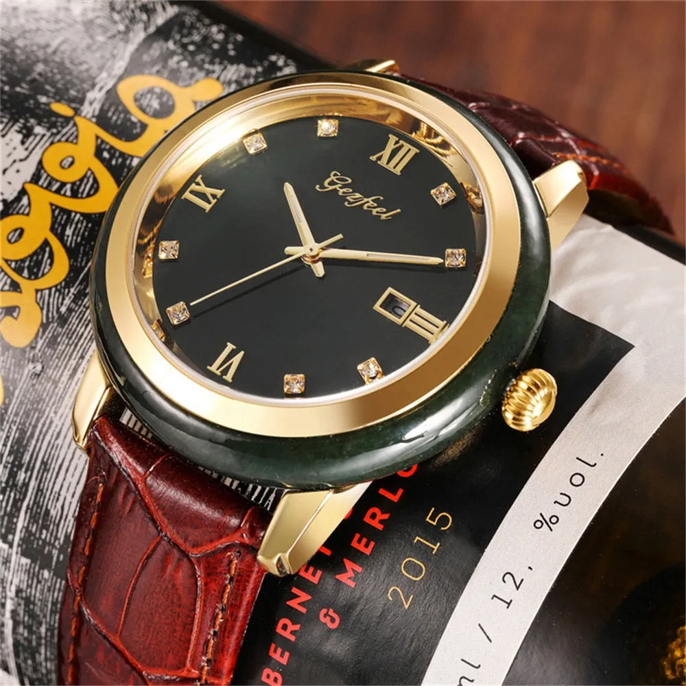Unisex Jade Dark Green Dial Stainless Steel Quartz Waterproof Watch