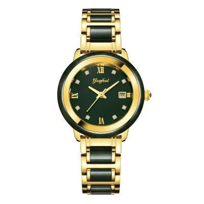 Unisex Jade Dark Green Dial Stainless Steel Quartz Waterproof Watch