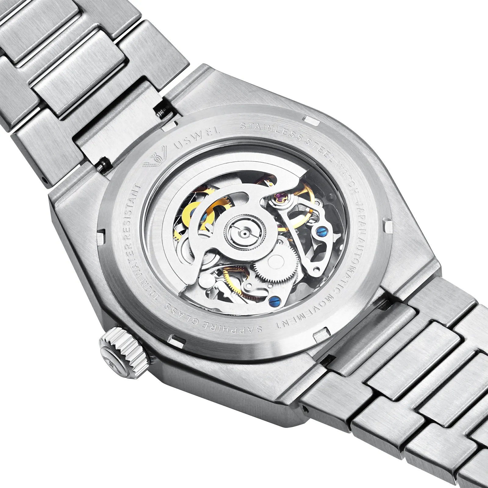 USWEL Aventurine Blue All Steel Automatic Watch for Men 2 Years Warranty-42MM-U007