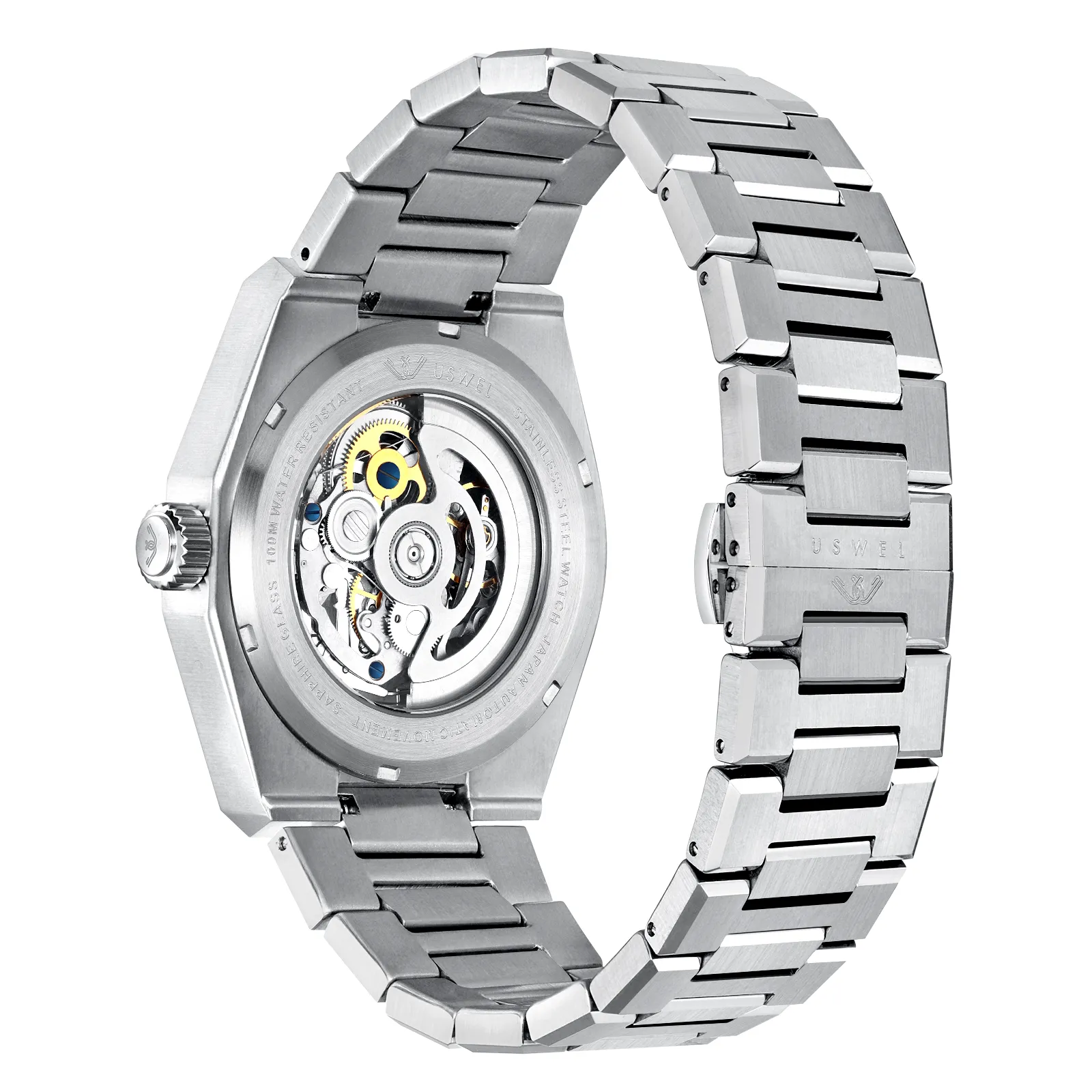 USWEL Aventurine Blue All Steel Automatic Watch for Men 2 Years Warranty-42MM-U007