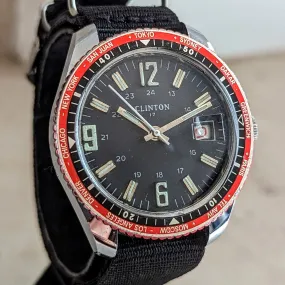 Vintage CLINTON Wristwatch Date & World Time Watch 17 Jewels GMT Watch