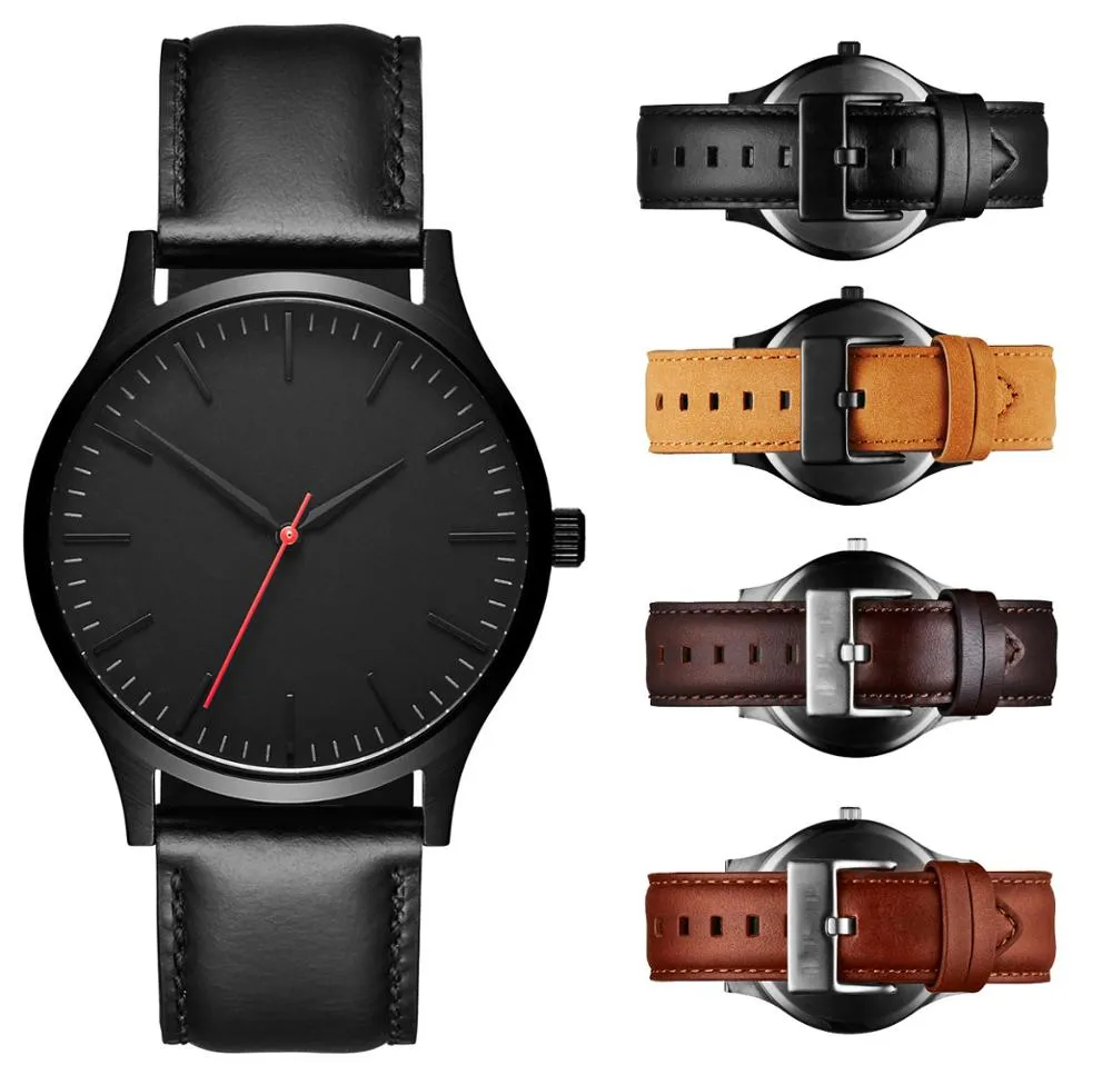 Watch Luxury 2019 Male Sport Quartz Wrist Watches Stainless Steel Case Leather Band Business Clock