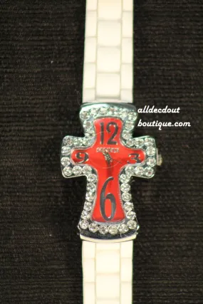 White/Red Cross Clear Rhinestones | Silicone Band