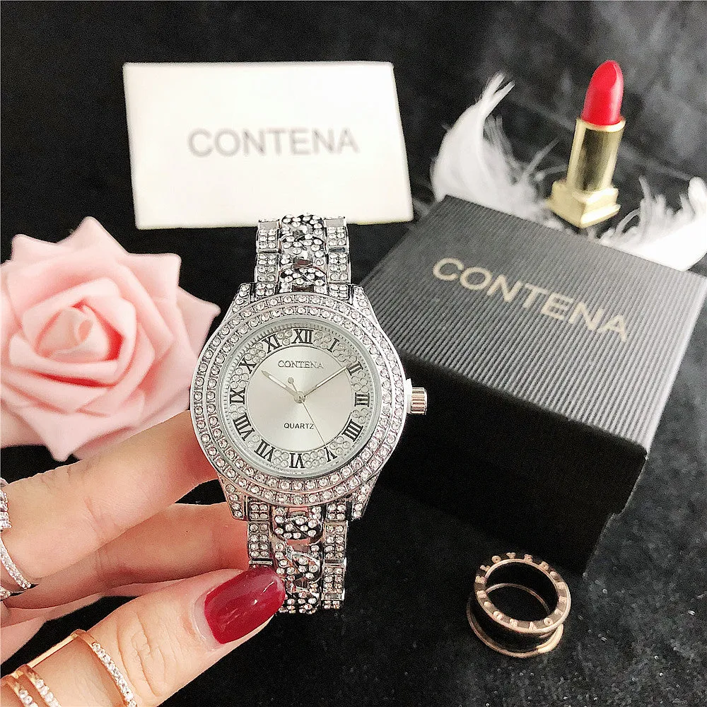 Women's Antique Luxury Diamond Quartz Stainless Steel Wristwatches