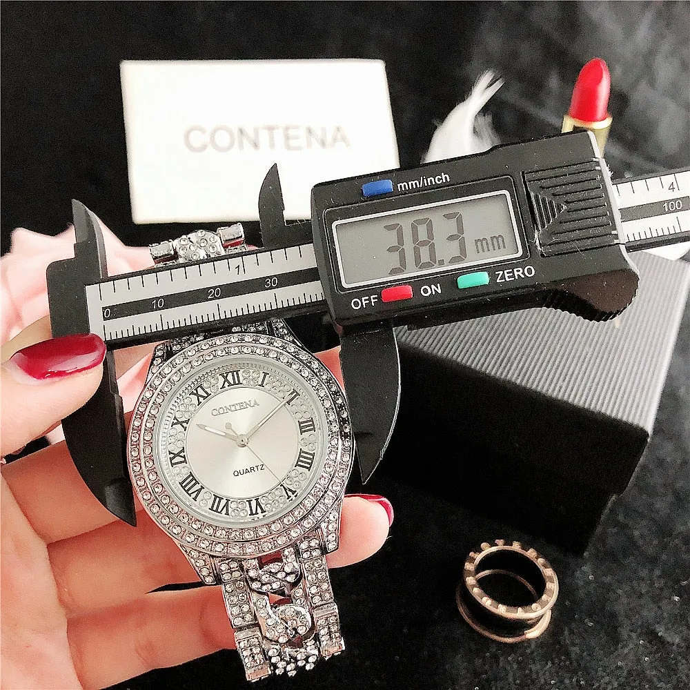Women's Antique Luxury Diamond Quartz Stainless Steel Wristwatches