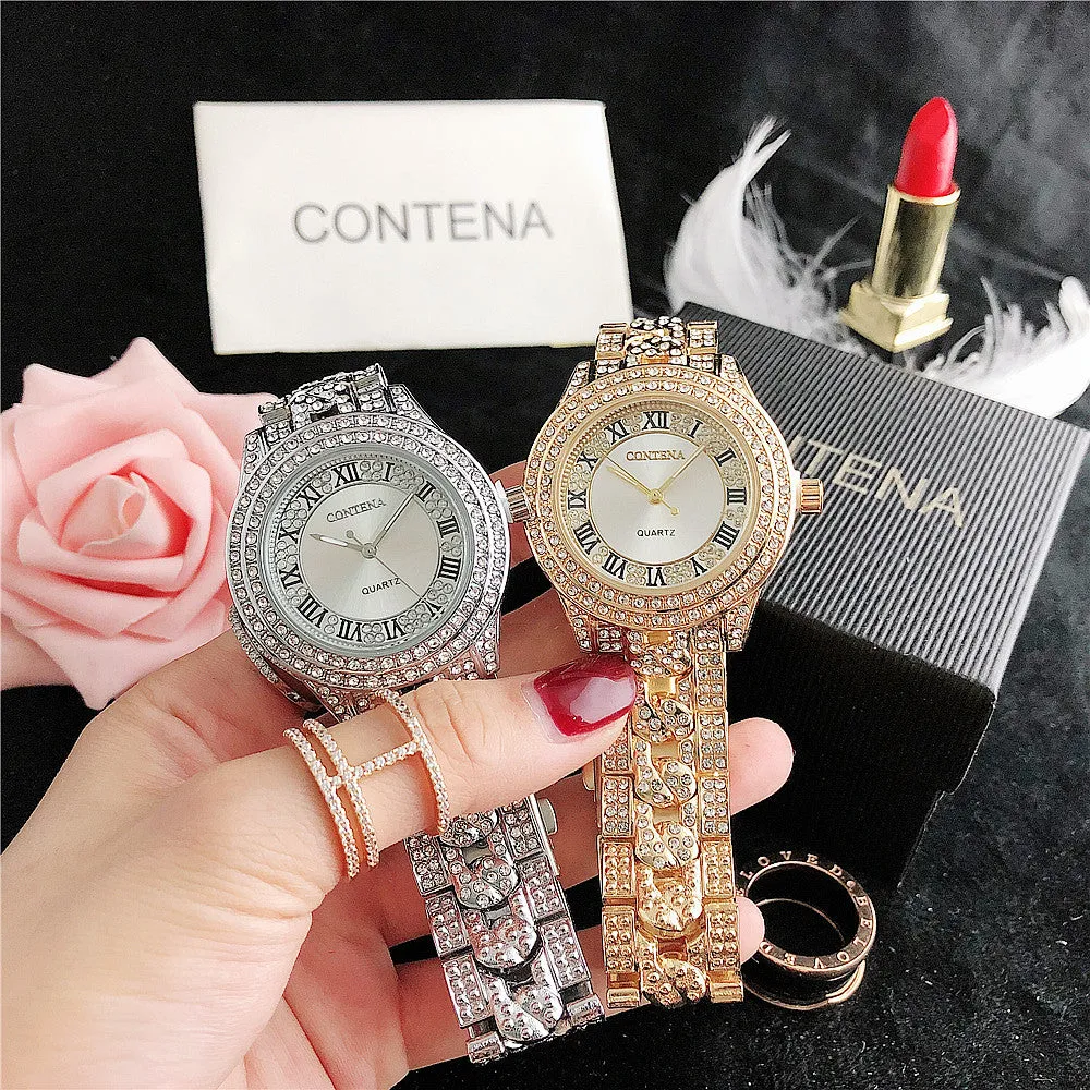 Women's Antique Luxury Diamond Quartz Stainless Steel Wristwatches