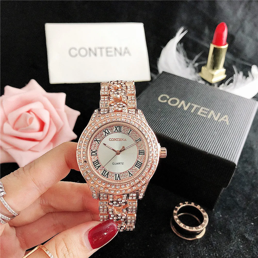 Women's Antique Luxury Diamond Quartz Stainless Steel Wristwatches