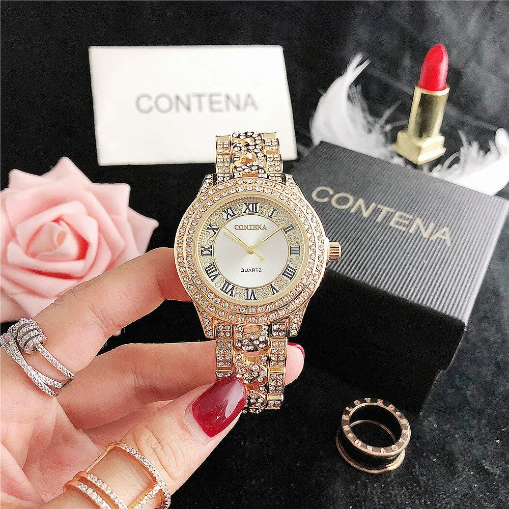Women's Antique Luxury Diamond Quartz Stainless Steel Wristwatches