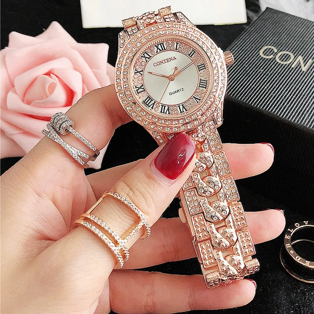 Women's Antique Luxury Diamond Quartz Stainless Steel Wristwatches