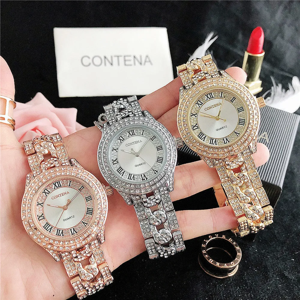 Women's Antique Luxury Diamond Quartz Stainless Steel Wristwatches