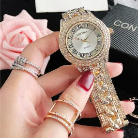 Women's Antique Luxury Diamond Quartz Stainless Steel Wristwatches