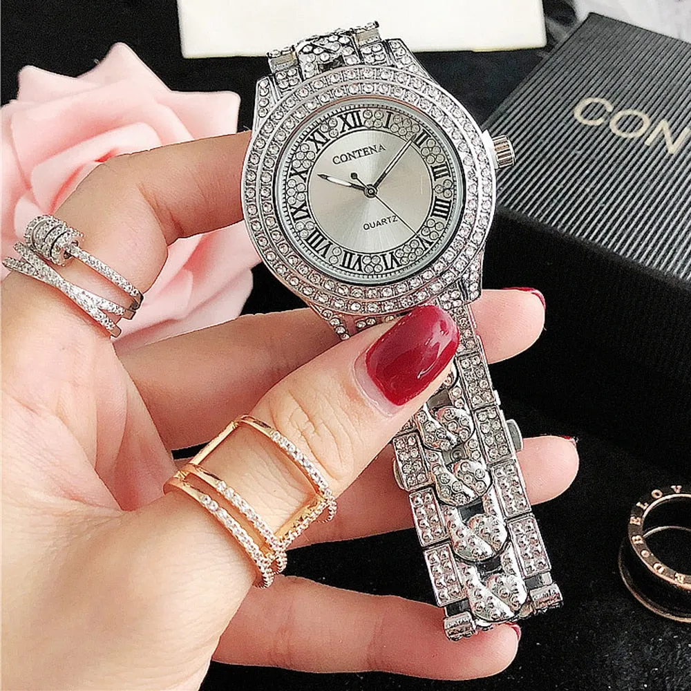 Women's Antique Luxury Diamond Quartz Stainless Steel Wristwatches