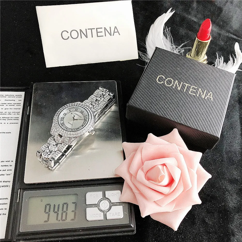 Women's Antique Luxury Diamond Quartz Stainless Steel Wristwatches