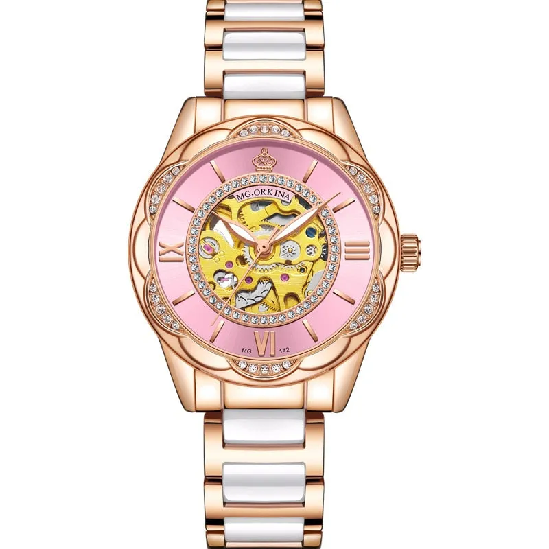 Women's Ceramics Stainless Steel Mechanical Automatic Self-wind Watch