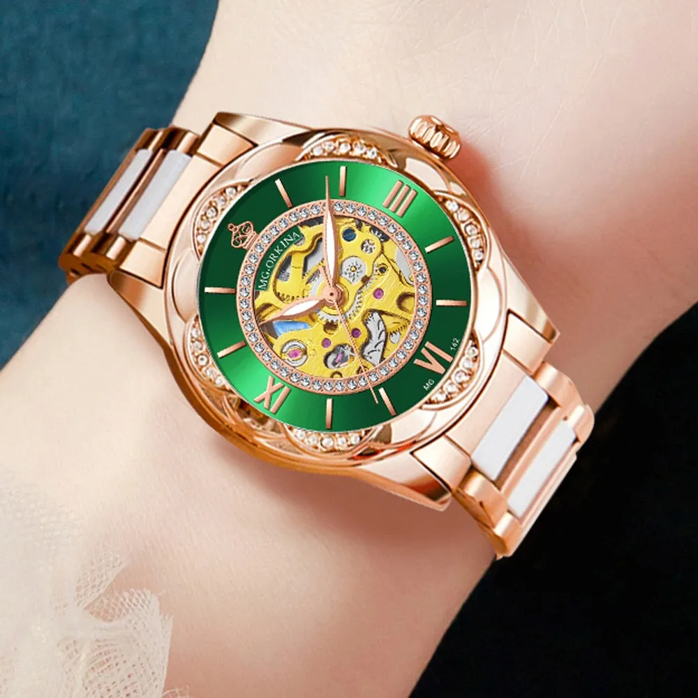 Women's Ceramics Stainless Steel Mechanical Automatic Self-wind Watch