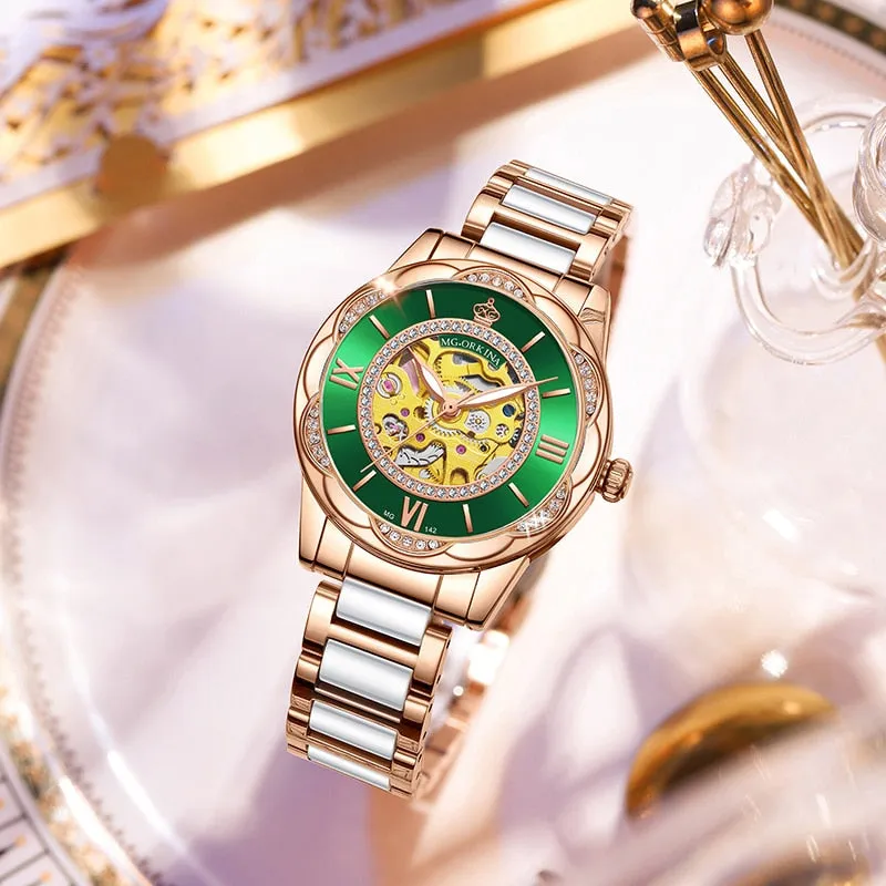 Women's Ceramics Stainless Steel Mechanical Automatic Self-wind Watch