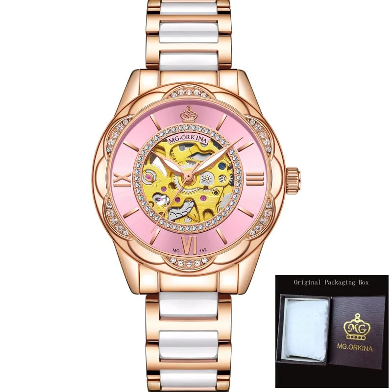 Women's Ceramics Stainless Steel Mechanical Automatic Self-wind Watch