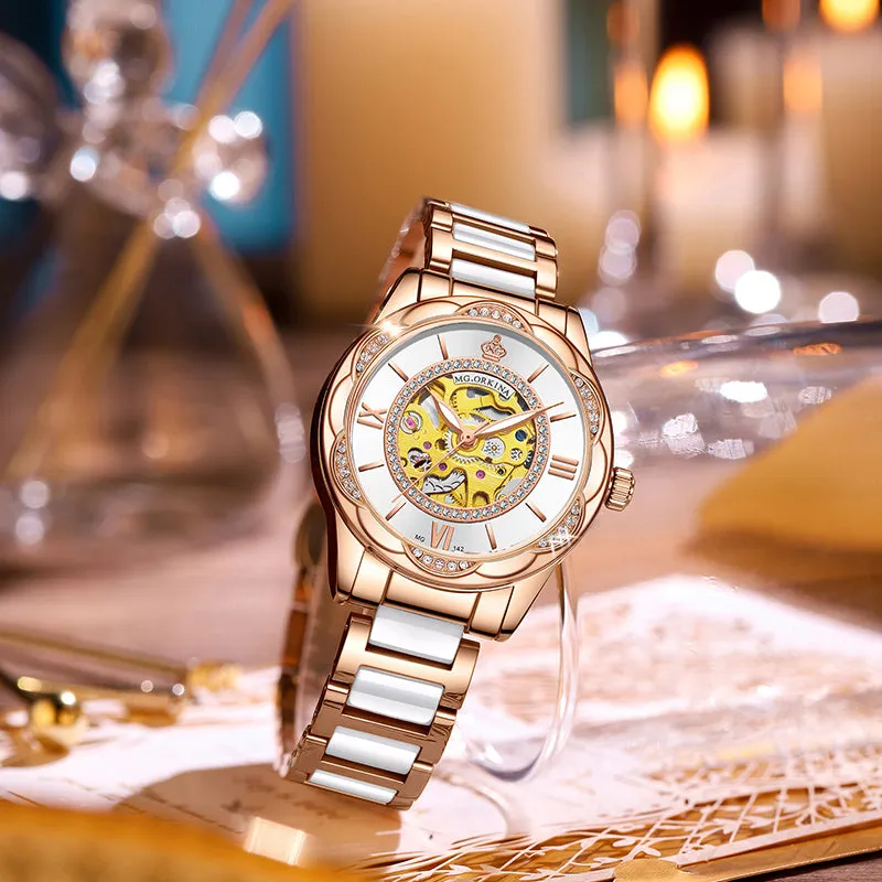 Women's Ceramics Stainless Steel Mechanical Automatic Self-wind Watch