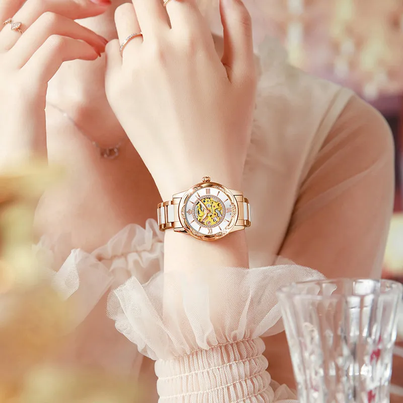 Women's Ceramics Stainless Steel Mechanical Automatic Self-wind Watch