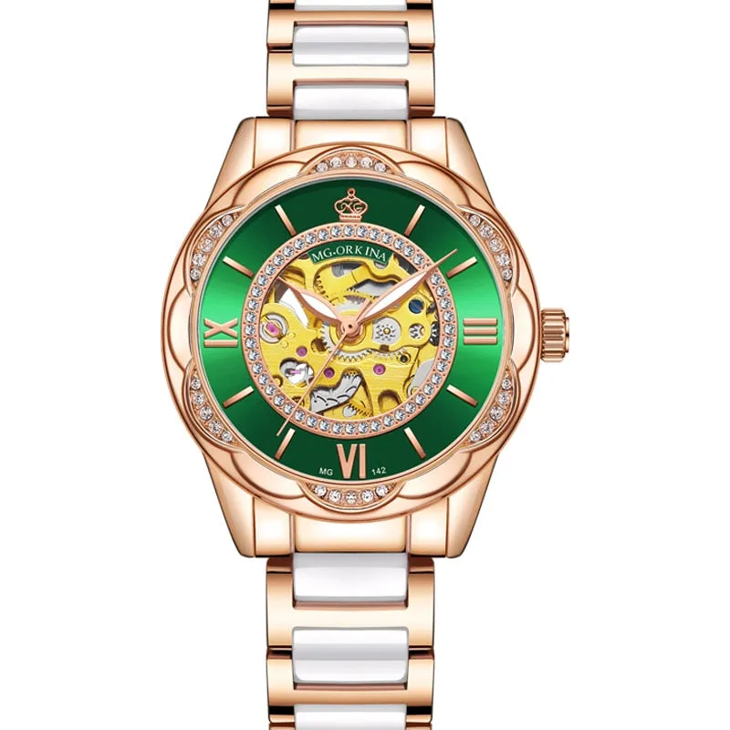 Women's Ceramics Stainless Steel Mechanical Automatic Self-wind Watch