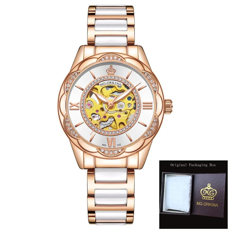 Women's Ceramics Stainless Steel Mechanical Automatic Self-wind Watch