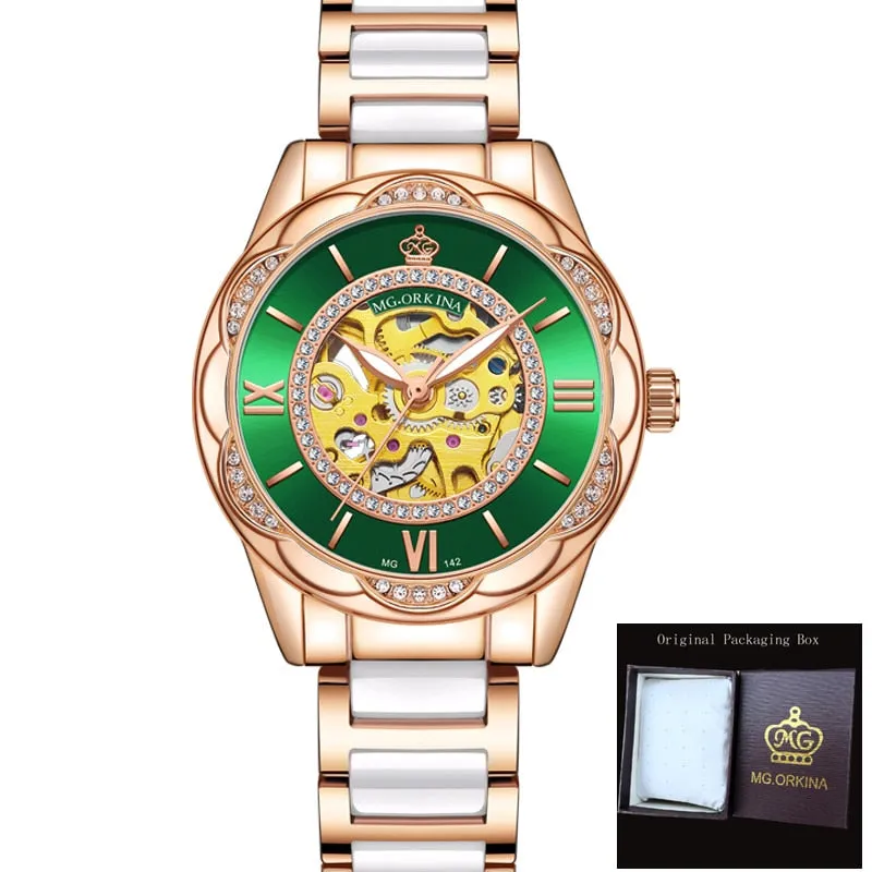 Women's Ceramics Stainless Steel Mechanical Automatic Self-wind Watch