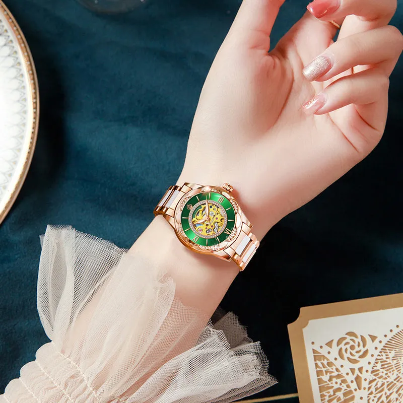 Women's Ceramics Stainless Steel Mechanical Automatic Self-wind Watch